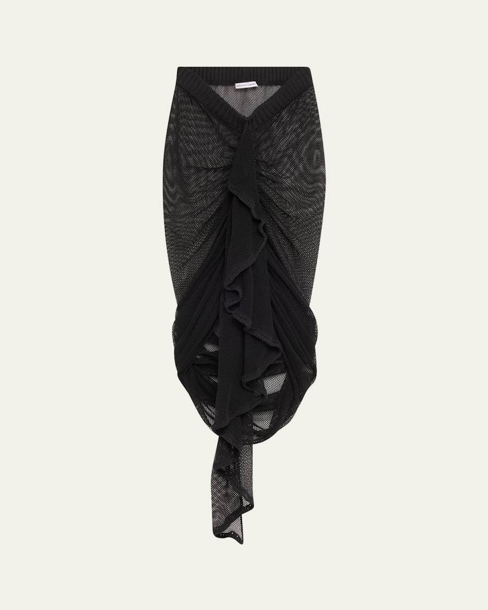 Wave Mesh-Knit Ruched Skirt
